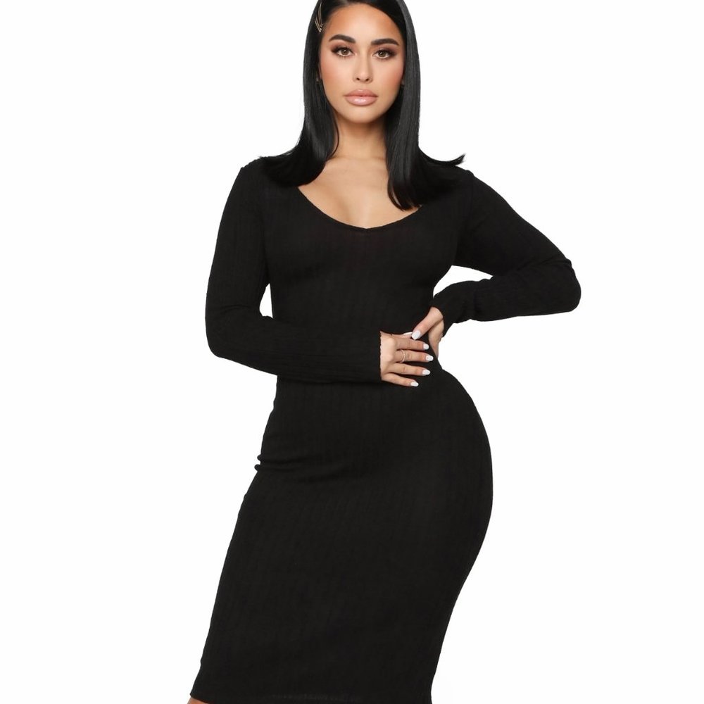 Fashion Nova For The Thrill Of It Midi Dress - Black